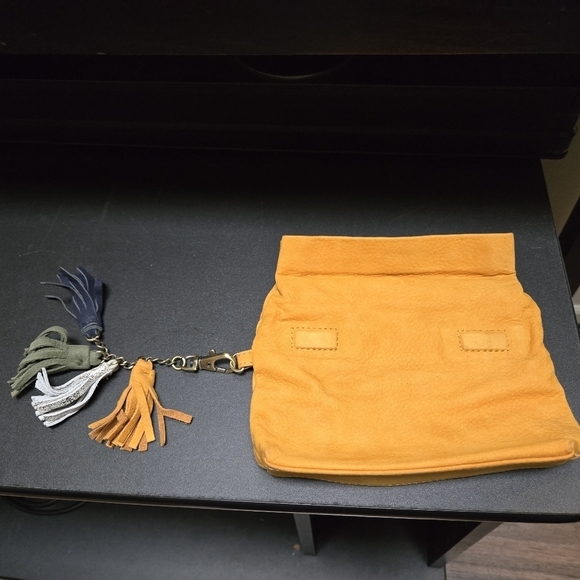 Miss Albright Specialty Burnt Yellow Leather Suede Wristlet Clutch - Picture 3 of 9